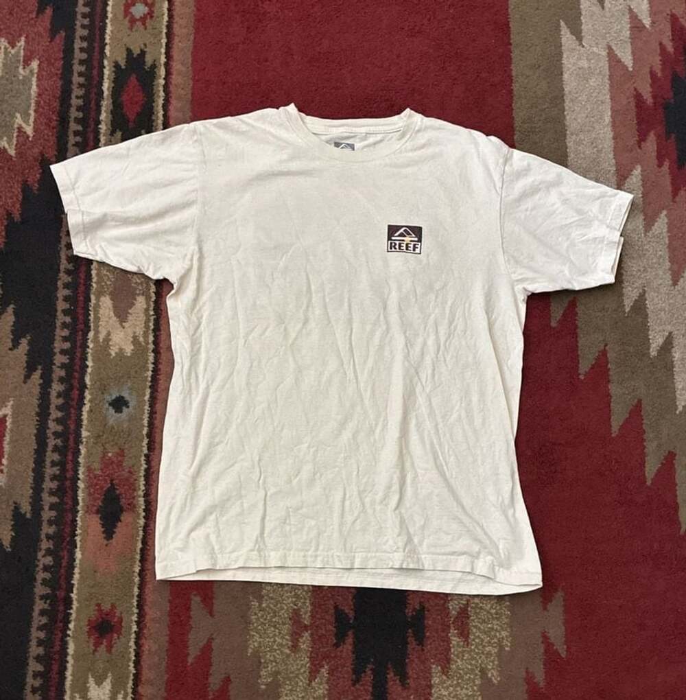Reef White Graphic T-Shirt with Back Logo Print Size L
